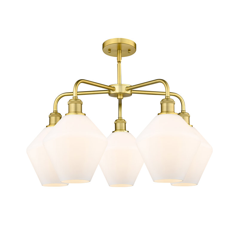 Lustre à 5 lumières, Blanc mat, Or satiné