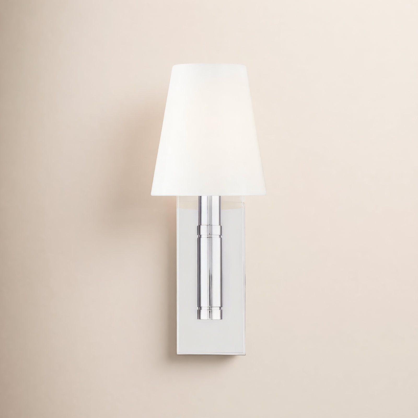 Single Light Glass Dimmable Wallchiere, 14" H x 5.375" W x 7.625" D, Polished Nickel