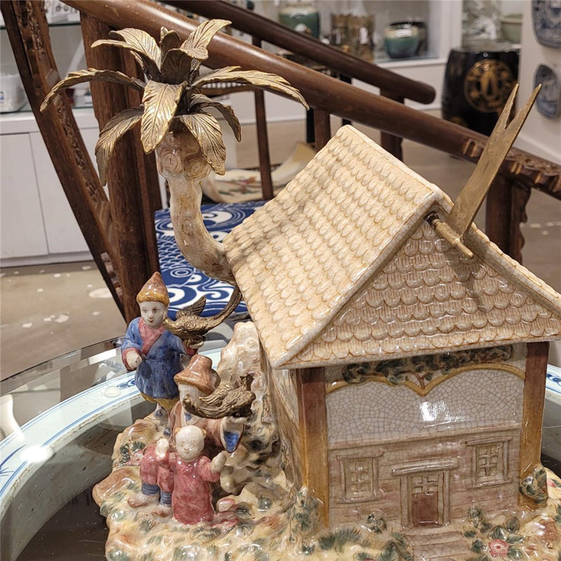Porcelain House Figurine With Bronze Accents