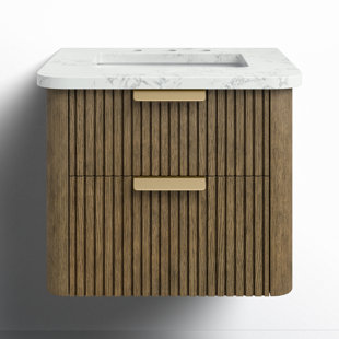 Liljan 24'' Wall-Mounted Single Bathroom Vanity with Engineered Stone Top