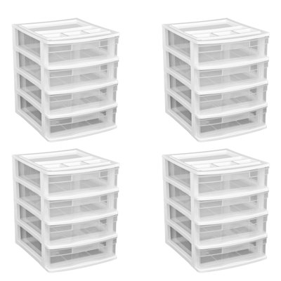 Bac de rangement pour bureau et comptoir 4 tiroirs avec couvercle de rangement (paquet de 4)