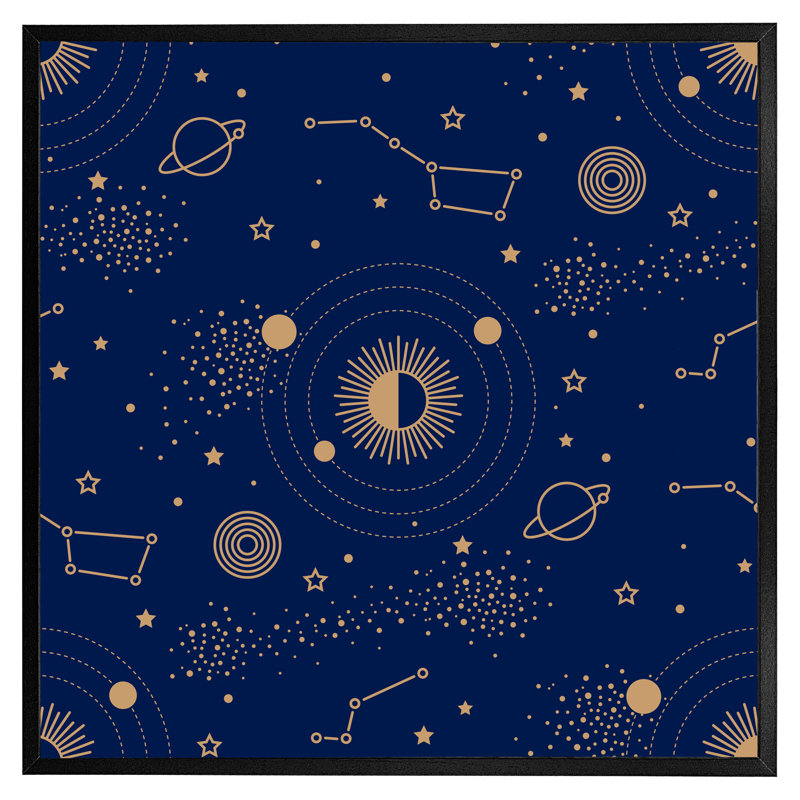 Magic Night Sky Map - Single Picture Frame Print, Black, 76cm H x 76cm W x 4cm D