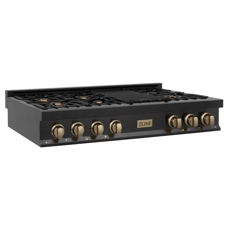 ZLINE 48" Black Stainless Steel Gas Cooktop with 7 Burners