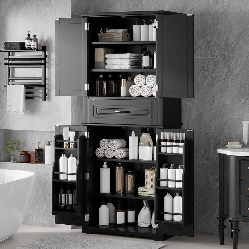 Armoire de rangement pour salle de bain avec espace de rangement multifonctionnel, tiroir avec glissières, tablette réglable