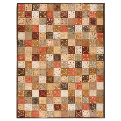 Super Multicolor Square with Special Details Contemporary American Hooked Rug