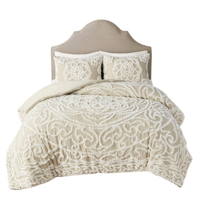 King/ King 3 Piece Cotton Collection - Taupe. 100% For Serene Sleep. Medallion Design Allure. 2 Shams. . Machine Washable Comfort Taupe Duvet Cover . Peaceful Beauty. Matching Effortless To Wash