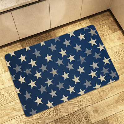 Neutral Cream Gray Star Navy Background Floor Mat 24"x 36" Minimal Patriotic Year Round