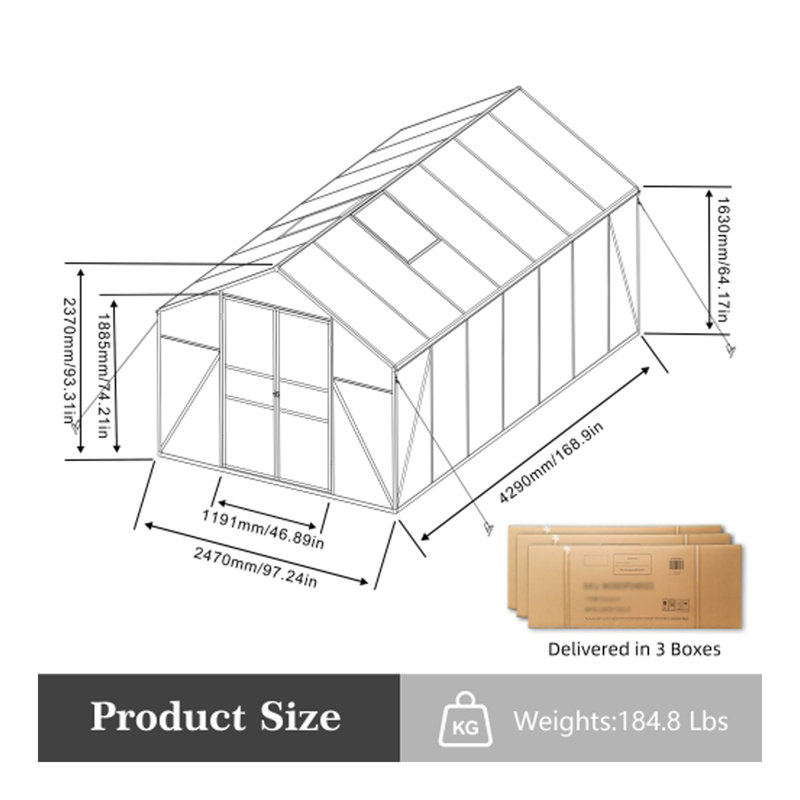 Newly Marketed Gain Height Windproofaluminum Greenhouse 8X10 FT Polycarbonate Greenhouse Raised Base And Anchor Aluminum Heavy Duty Walk-In Greenhouses For Outdoor Backyard In All Season