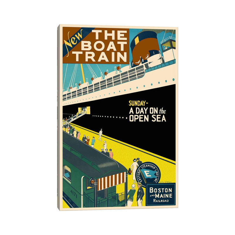 The Boat Train (Boston and Maine Railroad) Advertising Vintage Poster 1 Piece Wrapped Canvas Painting