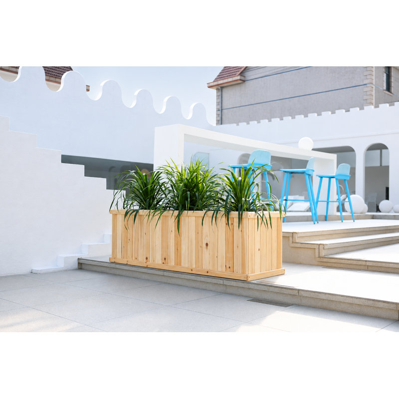 Barros Solid Cedar Rectangular Planter Box with Drainage Holes, Beige, 18.75" H x 60" W x 18.75" D