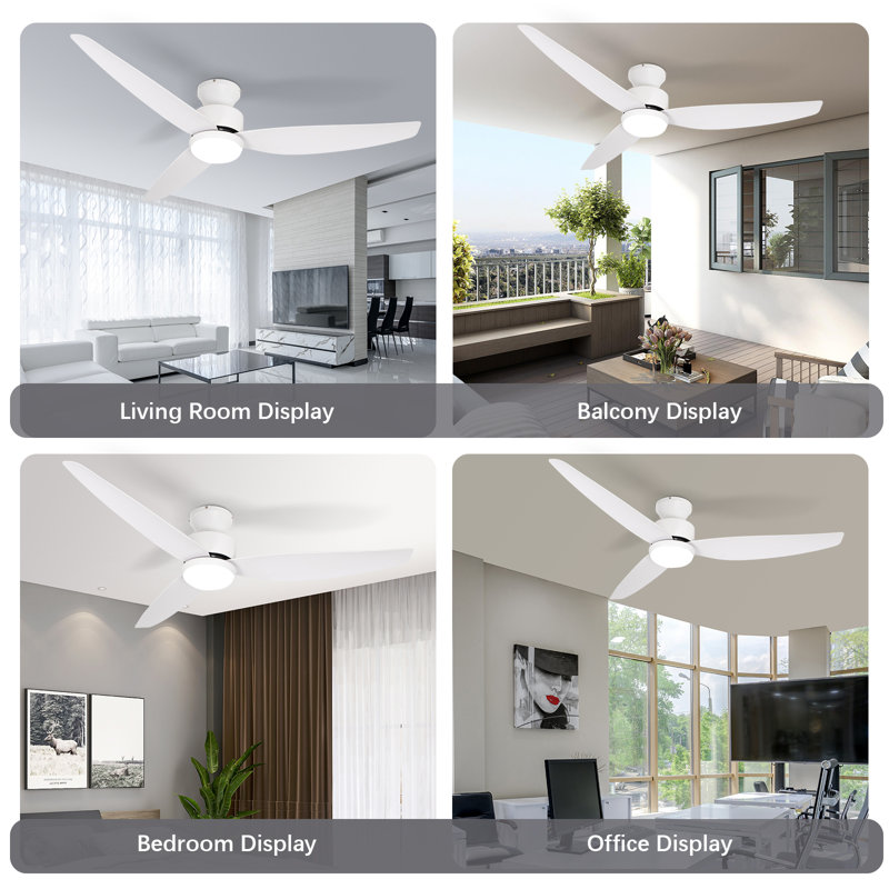 Ventilateur de plafond moderne de 52 pouces avec plafonnier encastré, moteur à courant continu avec télécommande pour la chambre à coucher, le salon, le bureau et autres emplacements intérieurs