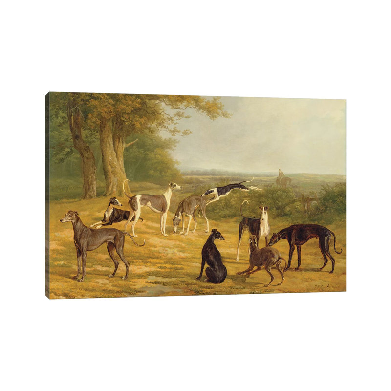 Nine Greyhounds In A Landscape by Jacques-Laurent Agasse - Wrapped Canvas Painting, 20.32 cm H x 30.48 cm W