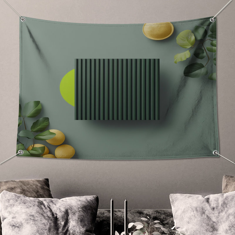 Tapisserie murale rayée vert foncé, H 104 po x 88 avec 4 œillets
