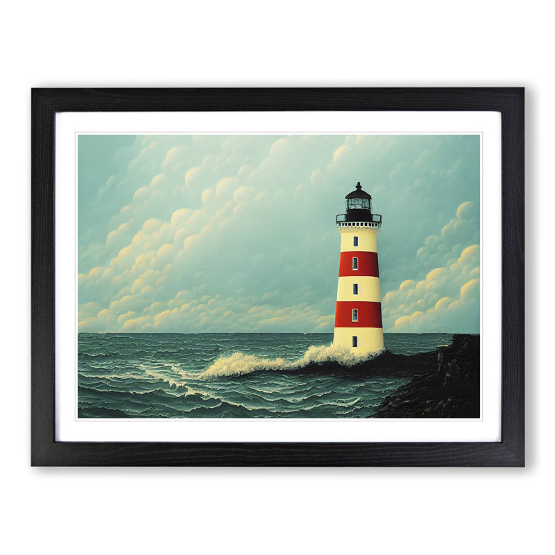 Imaginative Lighthouse - Single Picture Frame Print, 46cm H x 64cm W x 2cm D, Black