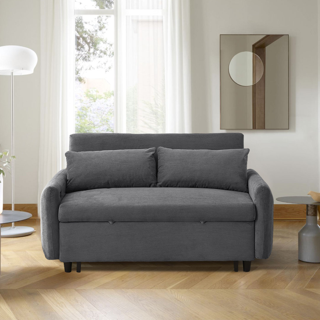57.48" Pull-Out Sofa Bed Convertible Couch 2 Seat Loveseat Sofa Modern Sleeper Sofa With Two Throw Pillows And USB Ports For Living Room Latitude Run® 