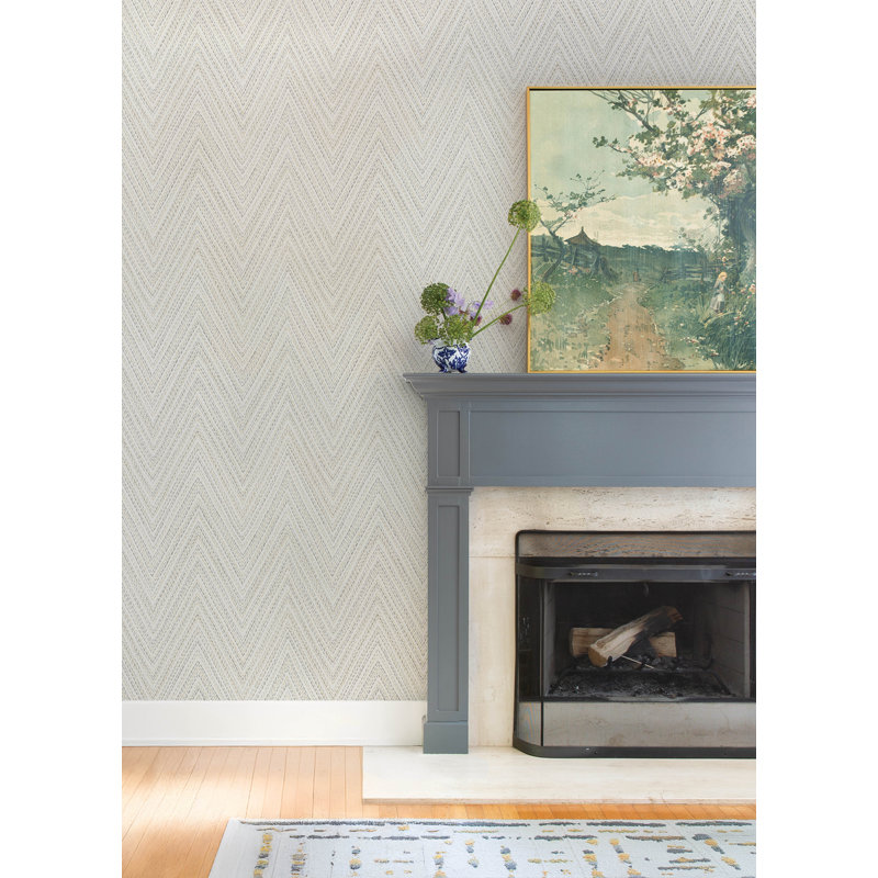 Lainey Green Stitched Chevron Wallpaper, Gray