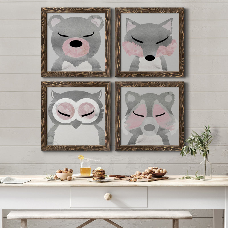 Ours - ensemble de 4 peintures sur toile encadrées, H 31,5 po x l 126 po x P 1,5 po, Toile encadrée noyer
