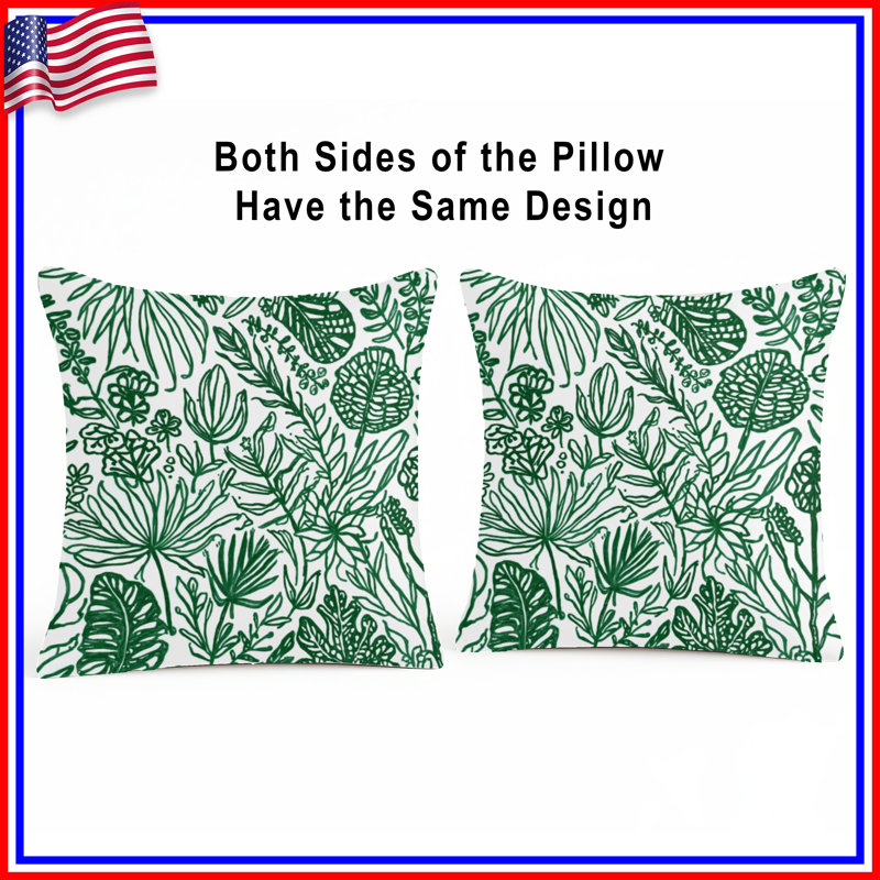 Coussins Green Line Art Foliage, 16 po x 16 po