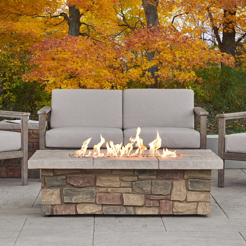 SEDONA Rectangle Concrete Propane or Natural Gas Fire Pit Table by Real Flame, 14.25" H x 52.25" W x 31.25" D
