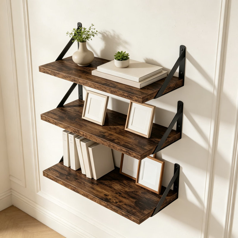 Tablettes flottantes pour mur avec supports en métal robustes, bibliothèque murale en bois rustique, tablette polyvalente pour salon, chambre à coucher, cuisine, salle de bain, bureau à domicile