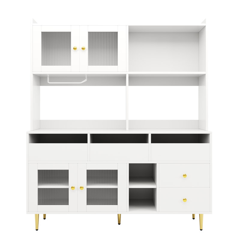 Display Cabinet With 4 Doors And 5 Drawers, White