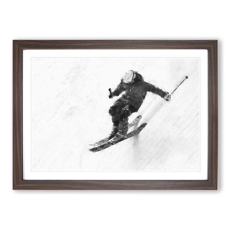 Skiing Vol.2 - Picture Frame Graphic Art, 27cm H x 36cm W x 2cm D, Walnut Framed