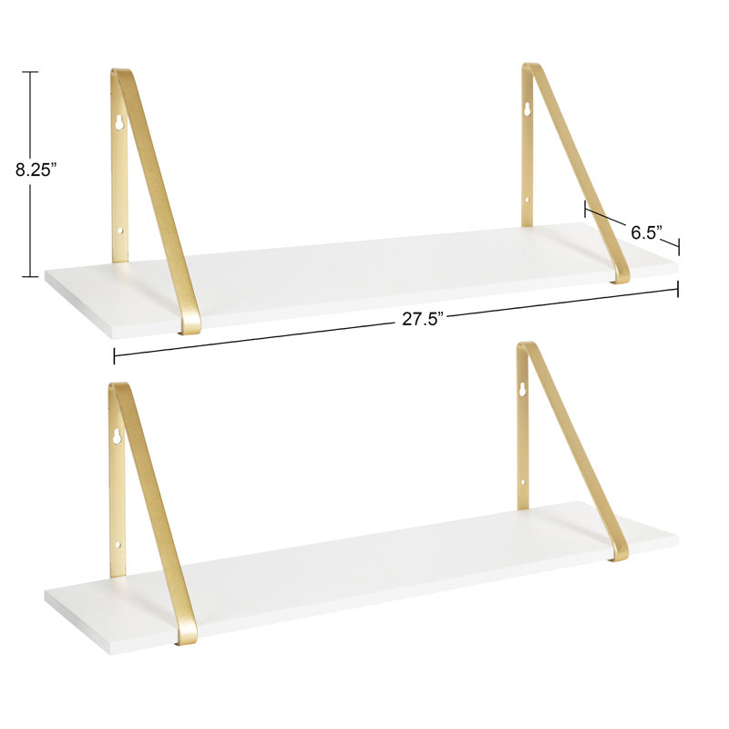Tablette de support en sapin Mcmartin, Blanc / Doré, H 8,27 po x l 18,30 po x P 6,89 po