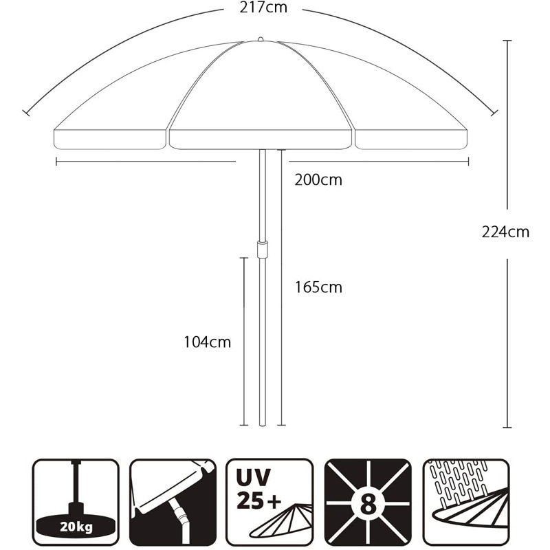 Ariyel 200cm X 217cm Rectangular Beach Parasol, Green