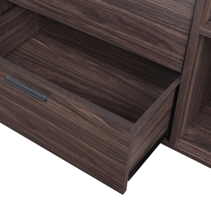 Armoire Mid-Century moderne en faux bois -, hauteur de 38,43 po, intérieur spacieux avec tiroir de rangement en bois chic, largeur de 35,42 po, tablettes et poignées