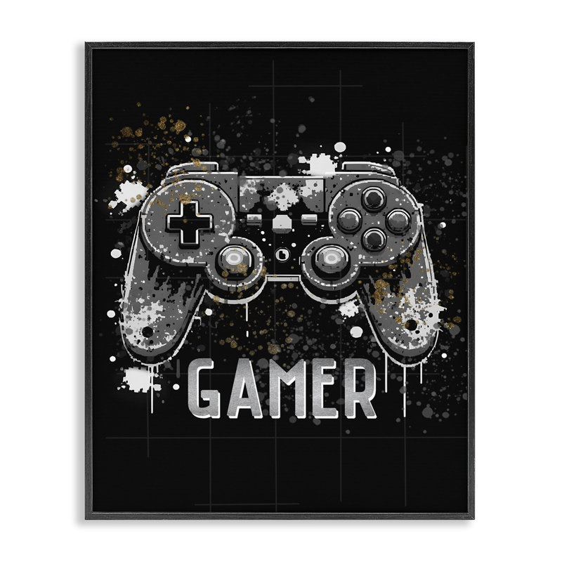 «Gamer with Modern Splash», estampe numérique par Kim Allen, H 30 po x l 24 po, Giclée encadrée noir minuit