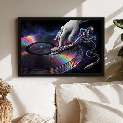 Art mural sur toile noir encadré pour le salon, la chambre à coucher, le bureau ou le vestibule - décoration murale décorative avec plateau tournant en vinyle