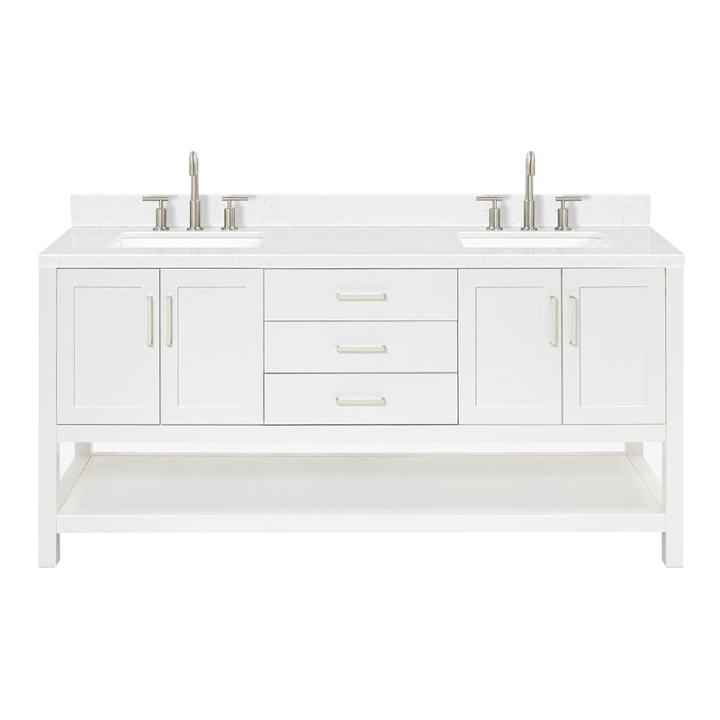 ARIEL Magnolia 72 Double Bathroom Vanity with Top, White, Rectangular