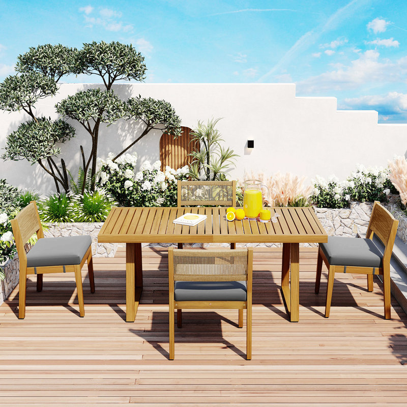 Orquidea 4 - Person Acacia Patio Dining Set with Rectangular Table , Cushions Included, Gray