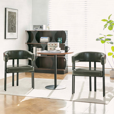 Chaise de salle à manger tonneau moderne avec similicuir et structure en métal, ensemble de 2
