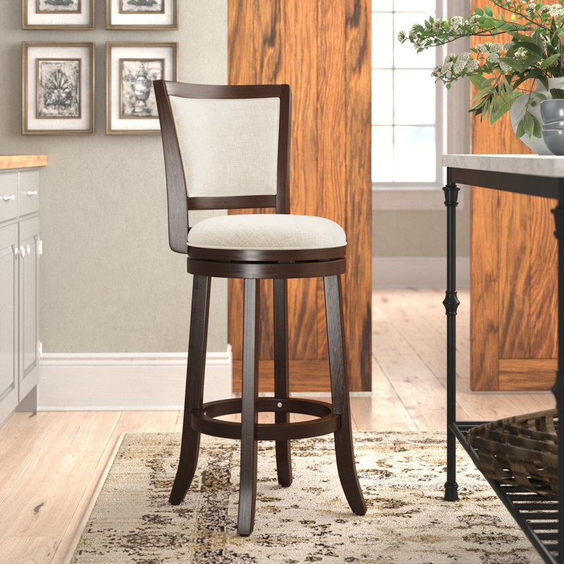 Tabouret de bar et de comptoir pivotant Ametra, Tabouret de bar (siège d'une hauteur de 29,96 po), Beige, Cerisier