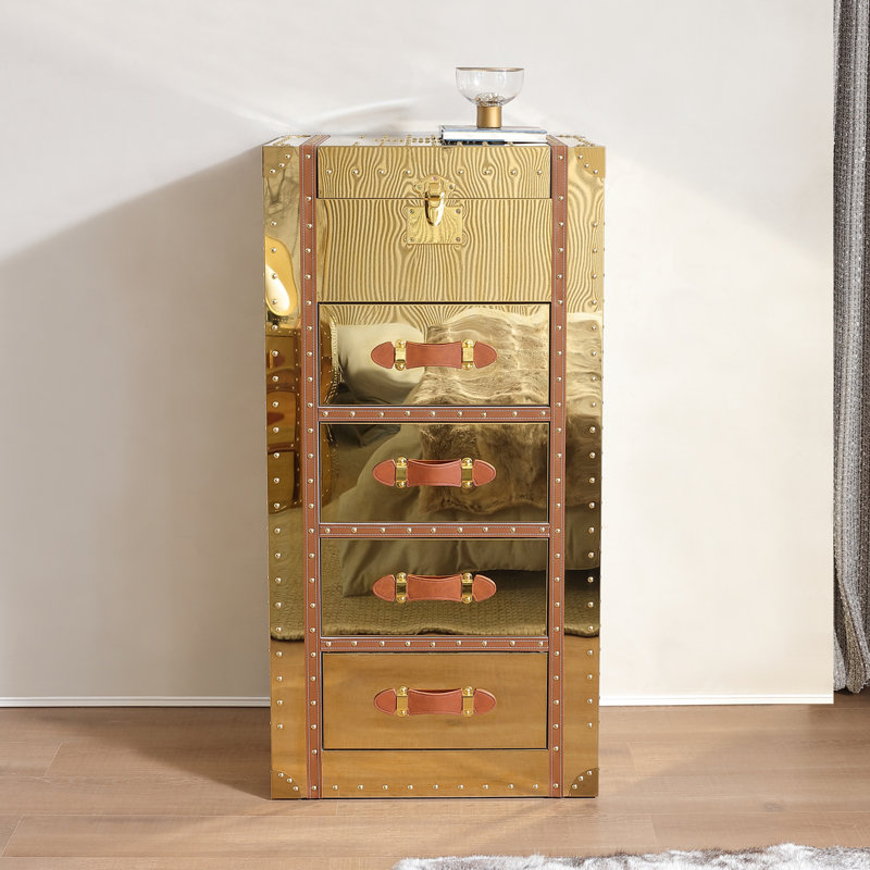 Commode 4 tiroirs avec miroir Ezel, Or
