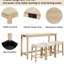 Table de bar 4 pièces avec prises et chargeurs, 3 tabourets rembourrés en chêne, placement derrière, surface en imitation bois, assises confortables en chêne, type C, assises en lin respirant, revêtement en caoutchouc
