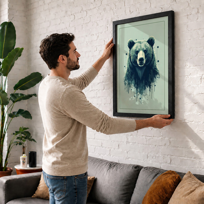 Bear in Abstraction Modern - Framed Print, Oak, A4 - 29.7 x 21.0 cm