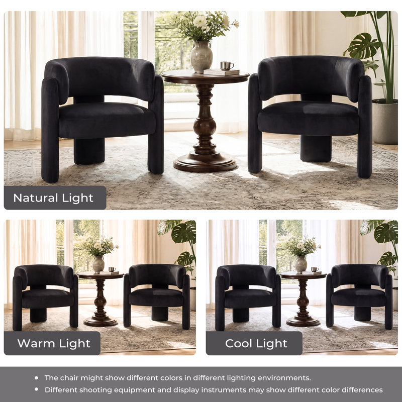 Fauteuil d'appoint demi-tonneau 33 po, Velours noir