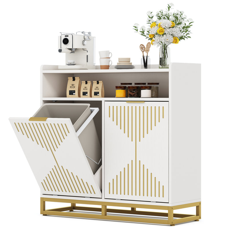 Calixto 39.37" Tilt Out Trash Can Cabinet with Double Hidden Trash Can Holder, Kitchen Free Standing Cabinet, White