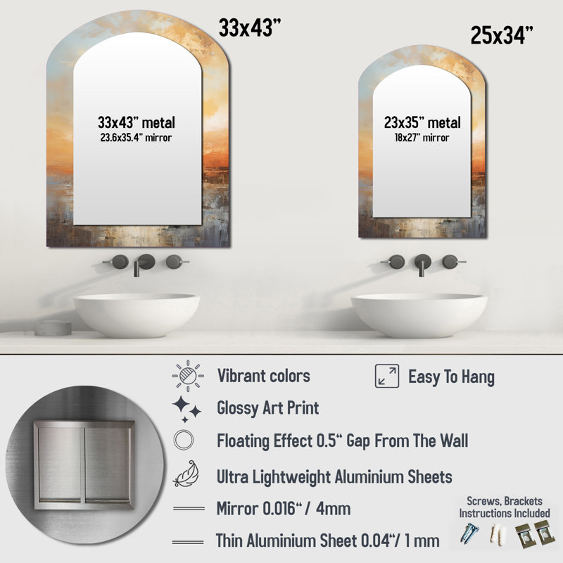 Beige et plage dorée coucher de soleil Paradise IV - miroir arche coucher de soleil côtier, 34 po x 25 po