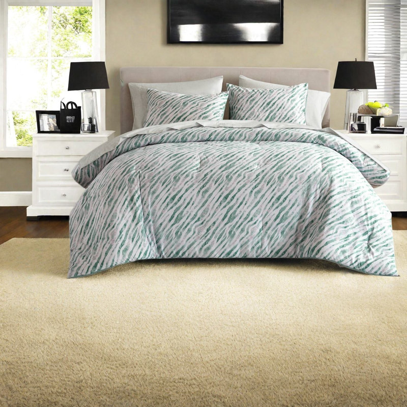 Ensemble de literie simple TG, pièce d'édredon moderne en polyester vert pour la chambre à coucher