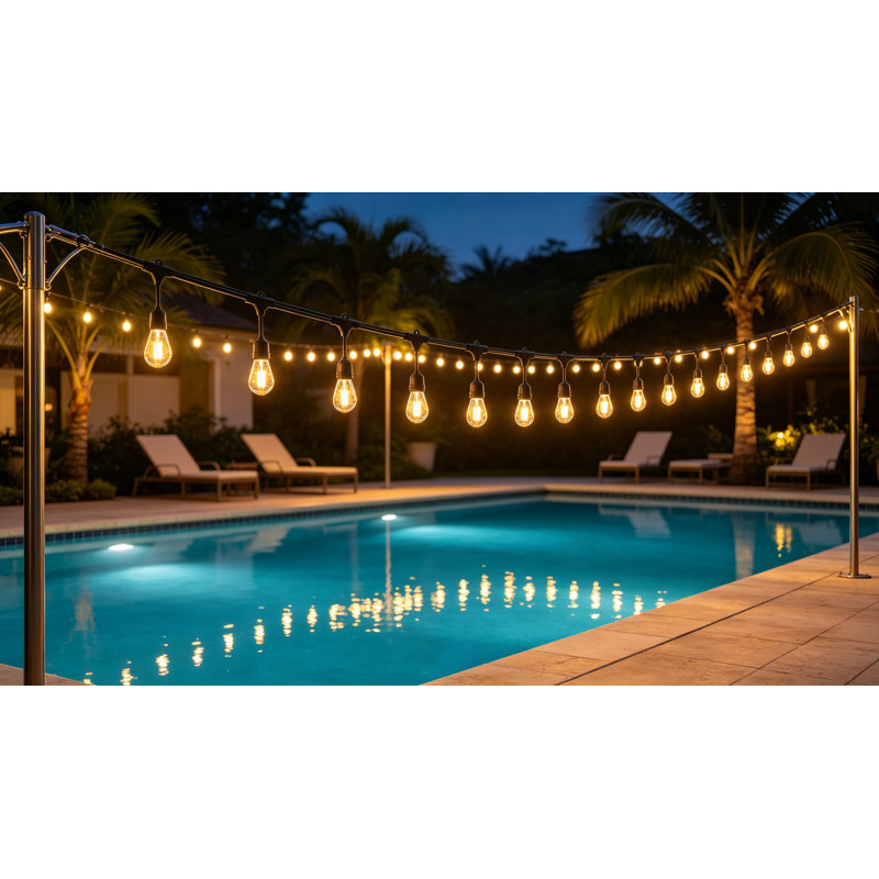 25FT Outdoor String Lights, 9 S14 LED Bulbs, IP65 Dimmable Warm White