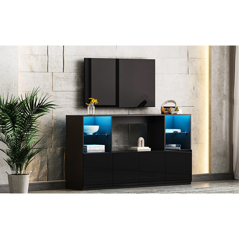 Console de télévision avec éclairage à DEL et rangement surdimensionné, pour téléviseurs de 75 po, noir, l 67,7 po x P 13,7 po