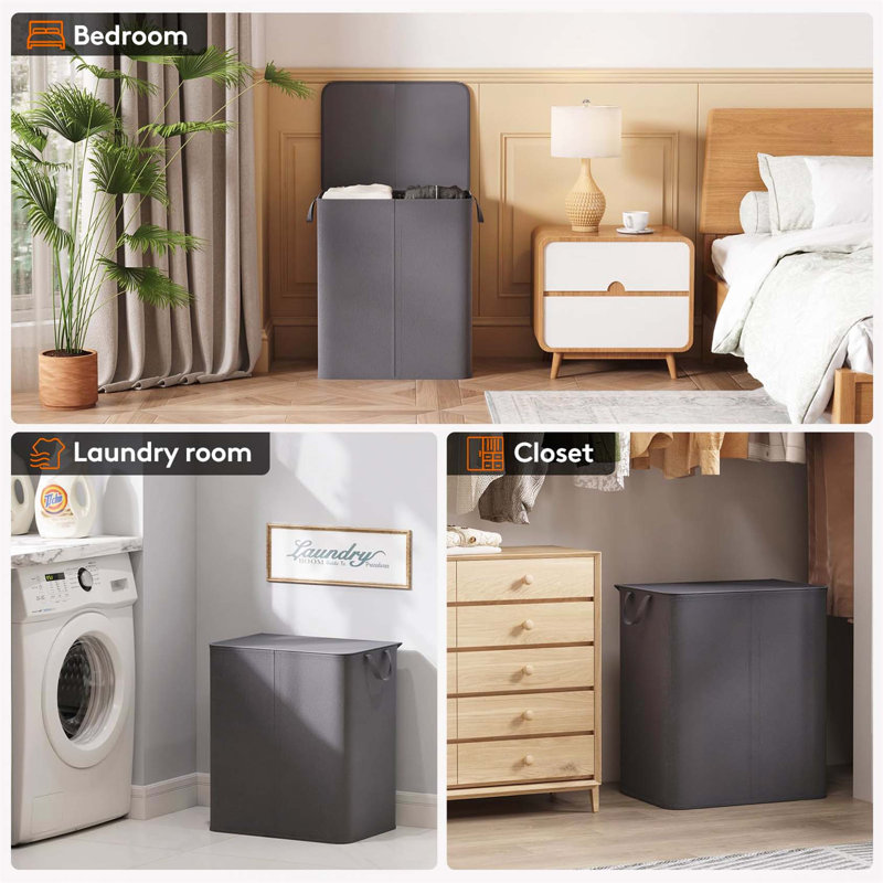 Bhargava Fabric Laundry Hamper with Handles, 60 x 50 x 35, Grey
