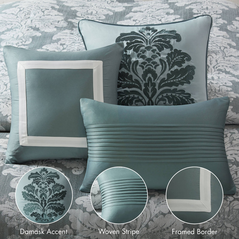 Tristan Comforter 9pcs Set, King, Teal