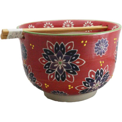 Ensemble de grandes bols de roquette Donburi 24 oz avec des baguettes Chrysanthemum