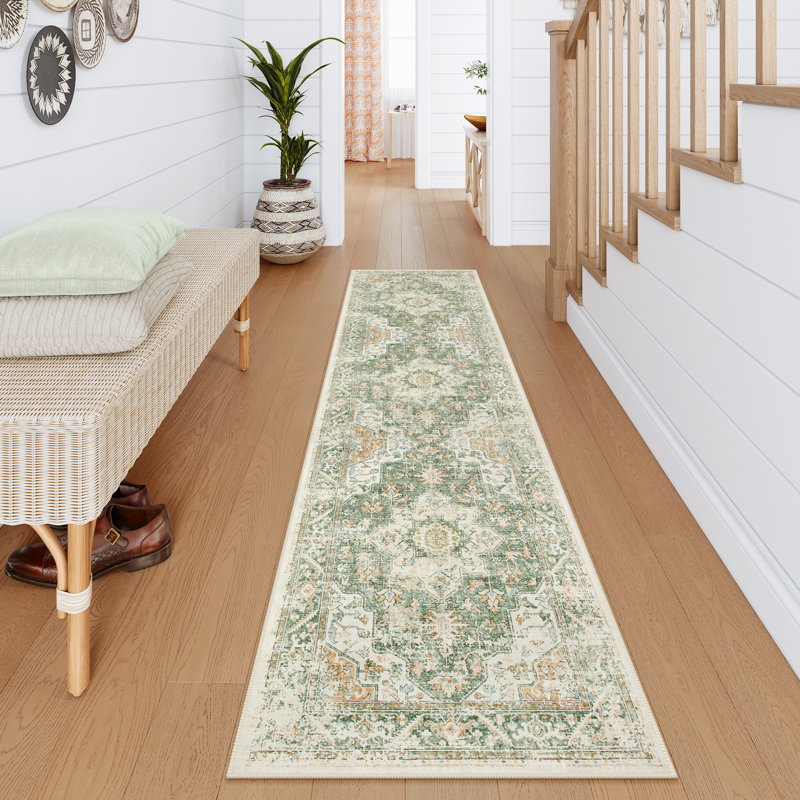 Large Floral Thick Border Washable Area Rug - Soft Cashmere Carpet for Living Room, Bedroom, or Office