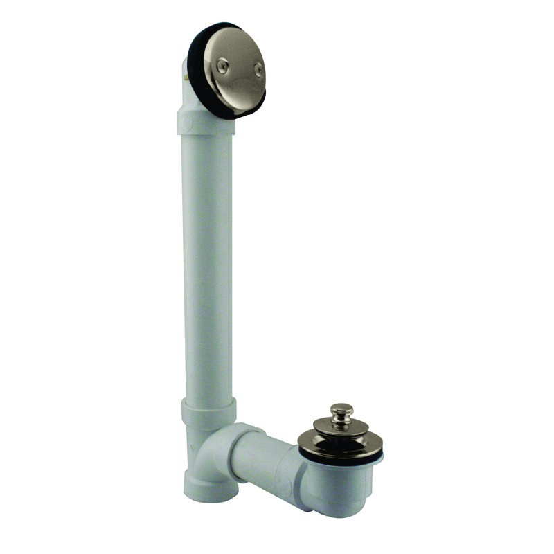 1-1/2" x 12" PVC Twist & Close Bathtub Leg Drain Assembly with Two-Hole Overflow, Polished Nickel