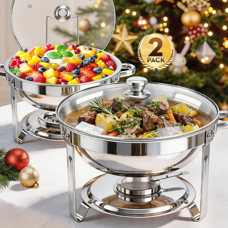 6QT Chafing Dishes for Buffet, 2 Pack Stainless Steel Round Chafing Dish Buffet Set, Heating and Cooling Buffet Servers and Warmers, Food Warmers for Parties Buffet,Gatherings,Banquets,Weddings